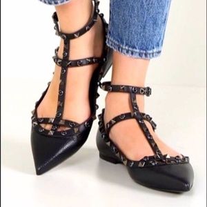 Kaitlyn Pan Studded Ballerina Leather Flats Black